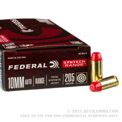 50 Rounds of 10mm Ammo by Federal Syntech Range - 205gr Total Synthetic Jacket