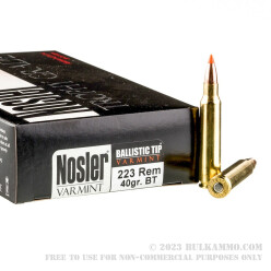 20 Rounds of .223 Ammo by Nosler Ammunition - 40gr Polymer Tip