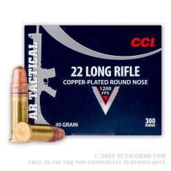 300 Rounds of .22 LR Ammo by CCI AR-Tactical - 40gr CPRN