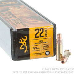 100 Rounds of .22 LR Ammo by Browning Performance Rimfire - 40gr HP
