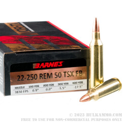 20 Rounds of .22-250 Rem Ammo by Barnes VOR-TX - 50gr TSX FB