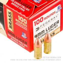 100 Rounds of 9mm Ammo by Federal Champion Brass - 115gr FMJ