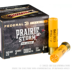 25 Rounds of 20ga Ammo by Federal Prairie Storm FS Lead - 1 1/4 ounce #4 shot
