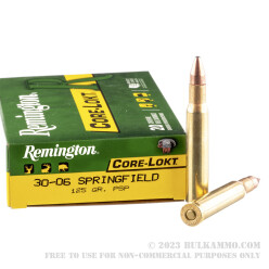 20 Rounds of 30-06 Springfield Ammo by Remington - 125gr PSP