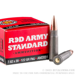 180 Rounds of 7.62x39mm Ammo by Red Army Standard - 122gr FMJ