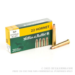 20 Rounds of .22 Hornet Ammo by Sellier & Bellot - 45 gr SP