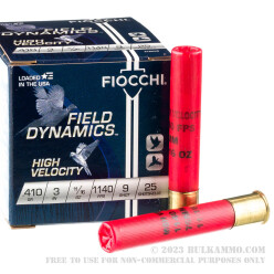 25 Rounds of .410 Ammo by Fiocchi - 11/16 ounce #9 shot