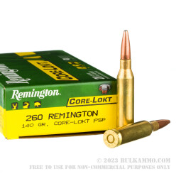 20 Rounds of .260 Rem Ammo by Remington Core-Lokt - 140gr PSP