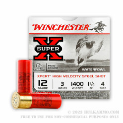 25 Rounds of 12ga Ammo by Winchester Super-X - 1-1/4 ounce #4 steel shot
