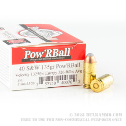 20 Rounds of .40 S&W Ammo by Glaser - 135gr PowR Ball