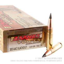 200 Rounds of .300 AAC Blackout Ammo by Barnes VOR-TX - 120gr TAC-TX BT