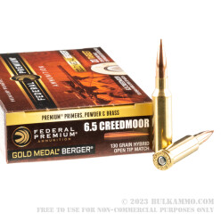 200 Rounds of 6.5 mm Creedmoor Ammo by Federal Gold Medal Berger - 130gr OTM