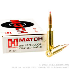 20 Rounds of 6mm Creedmoor Ammo by Hornady Match - 108gr ELD Match
