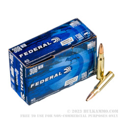 200 Rounds of .308 Win Ammo by Federal American Eagle Varmint & Predator - 130gr JHP