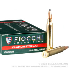 20 Rounds of .300 Win Mag Ammo by Fiocchi - 180gr SPBT