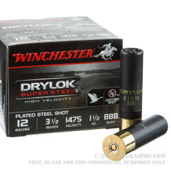 25 Rounds of 12ga Ammo by Winchester DryLok Super Steel - 1-1/2 ounce BBB shot