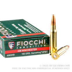 200 Rounds of .308 Win Ammo by Fiocchi - 165gr HPBT Sierra Game King