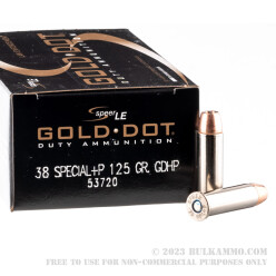 50 Rounds of .38 Spl +P Ammo by Speer - 125gr JHP