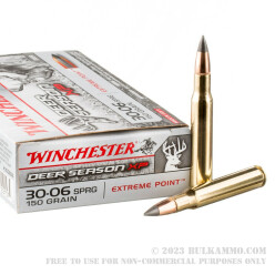 200 Rounds of 30-06 Springfield Ammo by Winchester Deer Season XP - 150gr Extreme Point