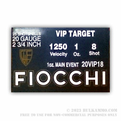 25 Rounds of 20ga Ammo by Fiocchi - 1 ounce #8 shot - Target