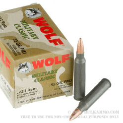 1000 Rounds of .223 Ammo by Wolf Military Classic - 55gr FMJ