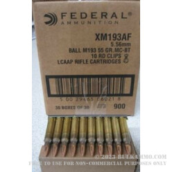 900 Rounds of XM193 5.56x45 Ammo by Federal - 55gr FMJBT Loaded on Stripper Clips