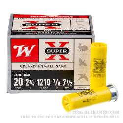 250 Rounds of 20ga Ammo by Winchester Super-X - 7/8 ounce #7 1/2 shot