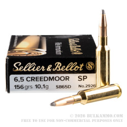 20 Rounds of 6.5 Creedmoor Ammo by Sellier & Bellot - 156gr SP
