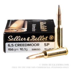 20 Rounds of 6.5 Creedmoor Ammo by Sellier & Bellot - 156gr SP