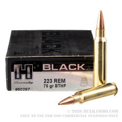 200 Rounds of .223 Ammo by Hornady BLACK - 75gr BTHP Match