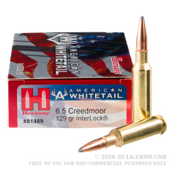 20 Rounds of 6.5 mm Creedmoor Ammo by Hornady - 129gr Interlock SPBT