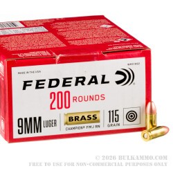 9mm - 115 Grain FMJ - Federal Champion Training - 200 Rounds