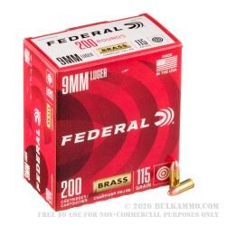 9mm - 115 Grain FMJ - Federal Champion Training - 200 Rounds