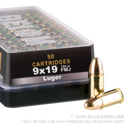 50 Rounds of 9mm Ammo by Belom - 124gr FMJ 50 Rounds of 9mm Ammo by Belom - 124gr FMJ