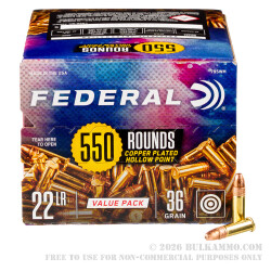 550 Rounds of .22 LR Ammo by Federal - 36gr CPHP