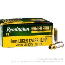 20 Rounds of 9mm Ammo by Remington Golden Saber - 124gr BJHP