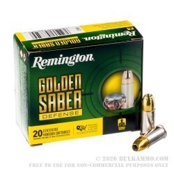 20 Rounds of 9mm Ammo by Remington Golden Saber - 124gr BJHP