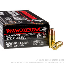 50 Rounds of 9mm Ammo by Winchester Super Clean Non-Toxic - 105gr JSP 50 Rounds of 9mm Ammo by Winchester Super Clean Non-Toxic - 105gr JSP