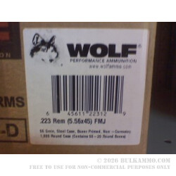 500  Rounds of .223 Ammo by Wolf - 55gr FMJ
