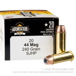 500 Rounds of .44 Mag Ammo by Armscor USA - 240gr SJHP