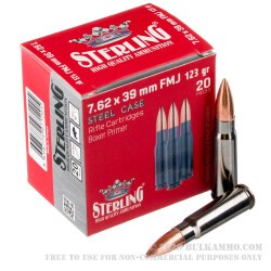 20 Rounds of 7.62x39 Ammo by Sterling - 123gr FMJ