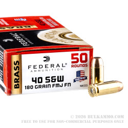 50 Rounds of .40 S&W Ammo by Federal - 180gr FMJ