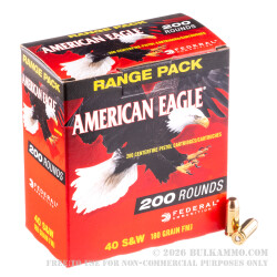 200 Rounds of 40 S&W Ammo by Federal American Eagle - 180gr FMJ 200 Rounds of 40 S&W Ammo by Federal American Eagle - 180gr FMJ