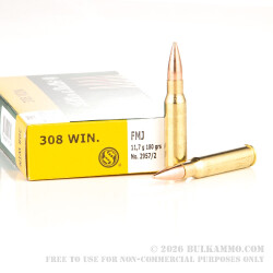 20 Rounds of .308 Win Ammo by Sellier & Bellot - 180gr FMJ