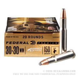 200 Rounds of 30-30 Win Ammo by Federal HammerDown - 150gr Bonded SP