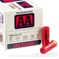 100 Rounds of 12ga Ammo by Winchester AA - 1-1/8 ounce #8 shot