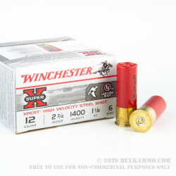 25 Rounds of 12ga 2-3/4" Ammo by Winchester - 1 1/8 ounce #6 Shot (Steel) 25 Rounds of 12ga 2-3/4" Ammo by Winchester - 1 1/8 ounce #6 Shot (Steel)