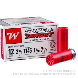 250 Rounds of 12ga Ammo by Winchester Super-Target - 2-3/4" 1 1/8 ounce #7 1/2 shot