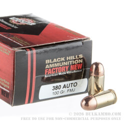 20 Rounds of .380 ACP Ammo by Black Hills Ammunition - 100gr FMJ