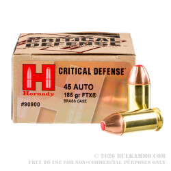 200 Rounds of .45 ACP Ammo by Hornady Critical Defense - 185gr JHP